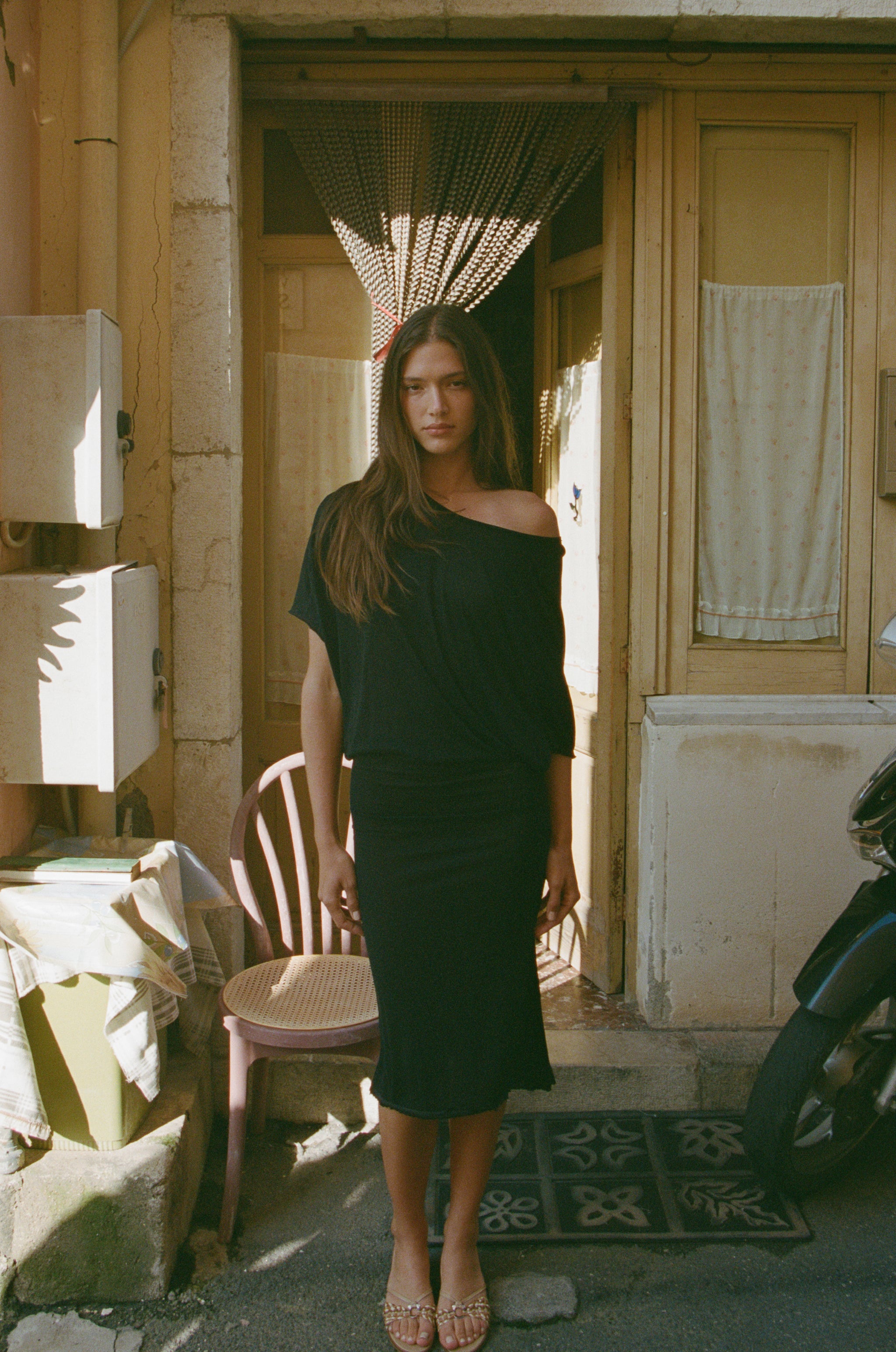 jean off the shoulder dress Vinnie Dress