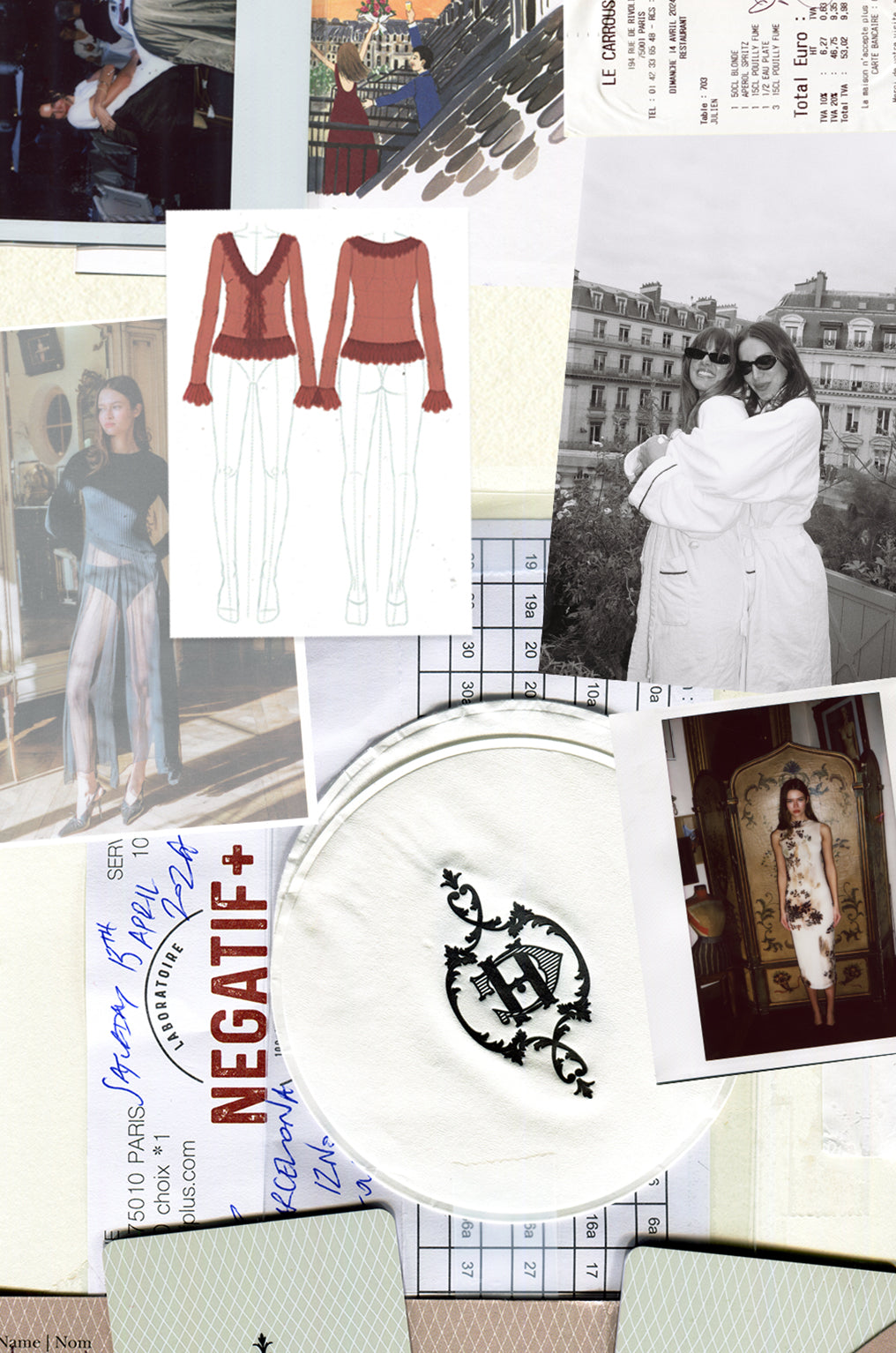 Paris collection mood board collage with photos and sketches