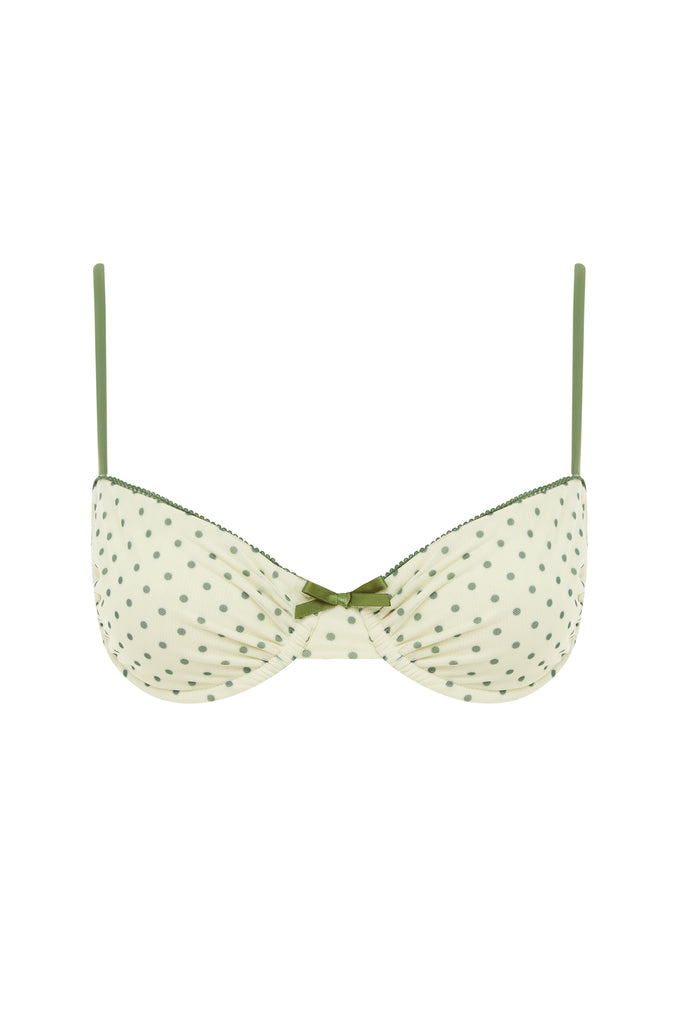 Jeanie Bikini Top | Green Polka Dot