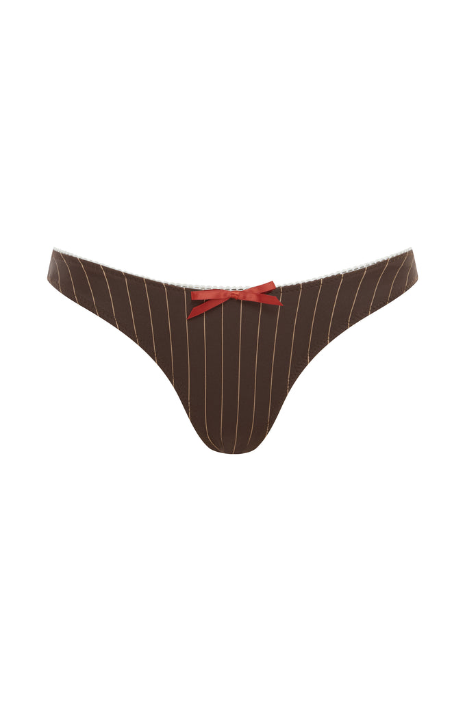 Jeanie Bikini Bottom | Brown Pinstripe