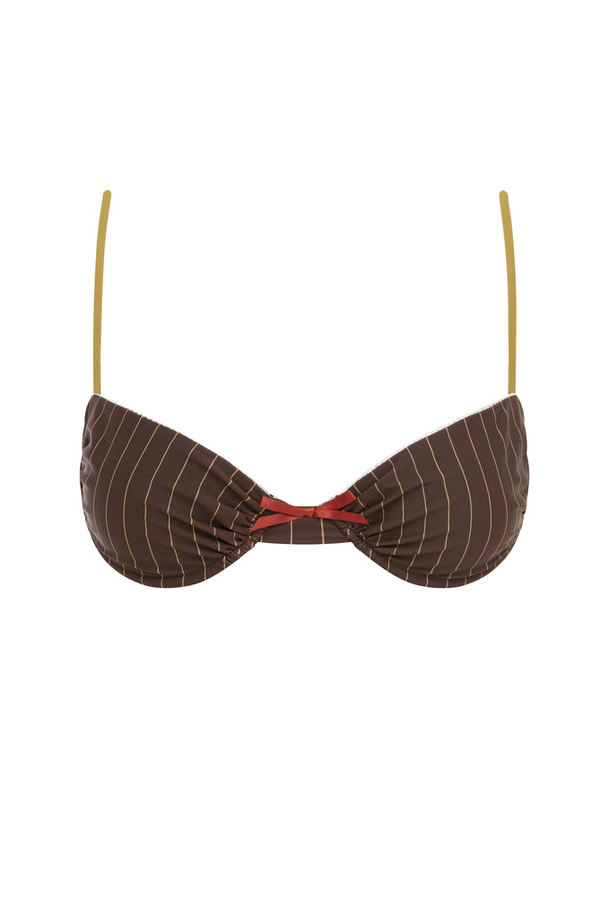 Jeanie Bikini Top | Brown Pinstripe