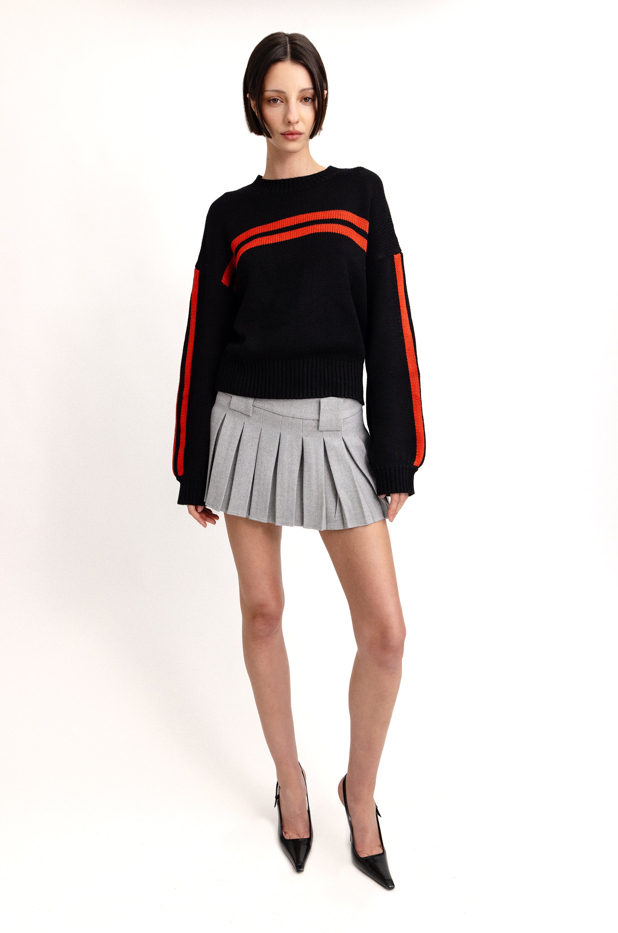 ANIECA Bicolor Rib Knit/バイカラーリブ ニット 黒×赤 Olivia Sweater | Black / Red – With Jéan