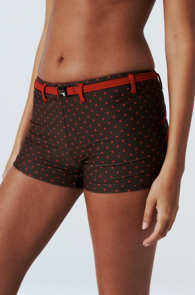 Blake Swim Shorts | Brown / Red Polka Dot