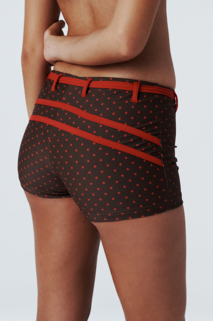 Blake Swim Shorts | Brown / Red Polka Dot