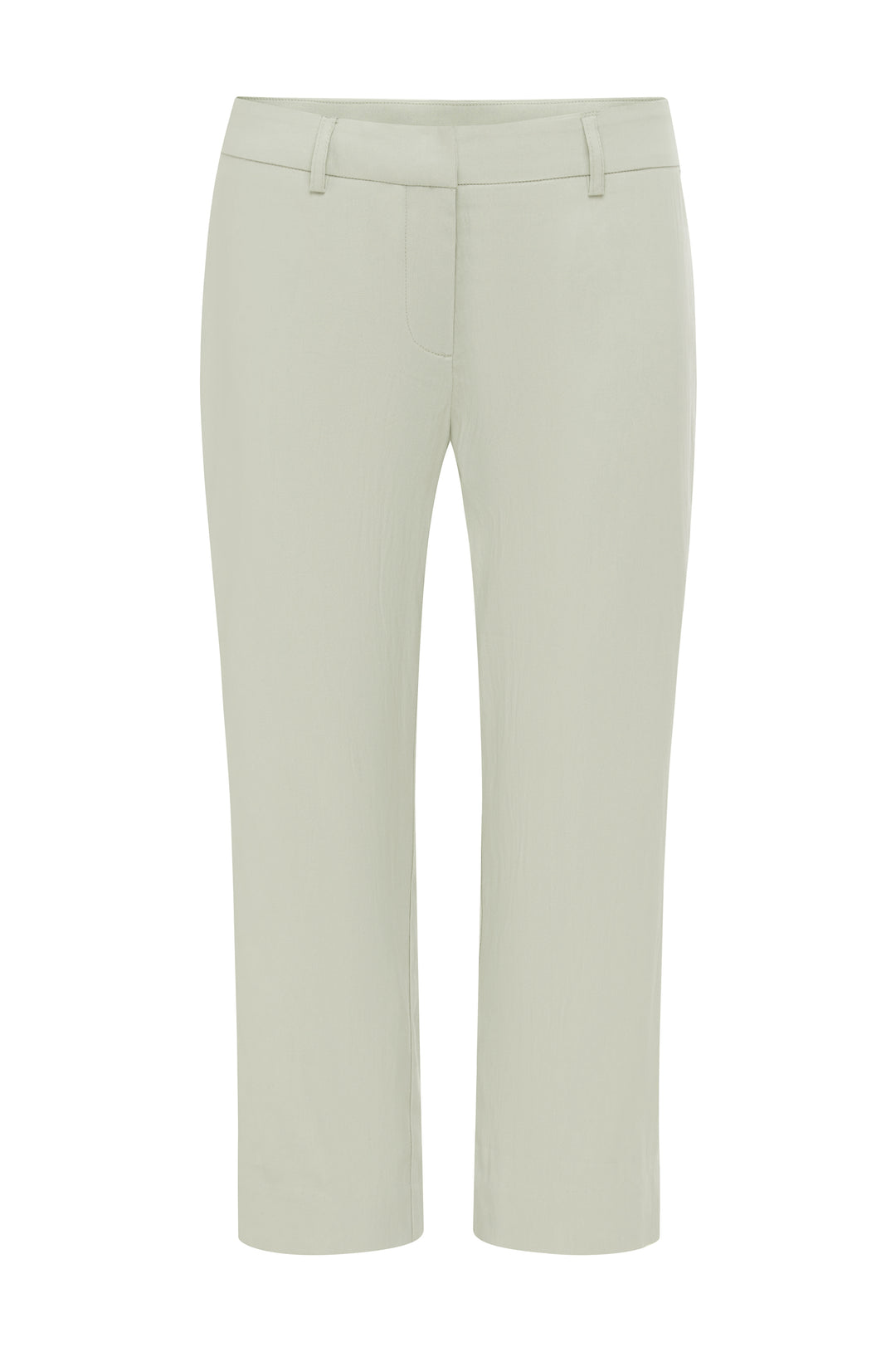 Dusty sage Davis capri pants in a slim, low-rise fit with a front zip closure and belt loops.