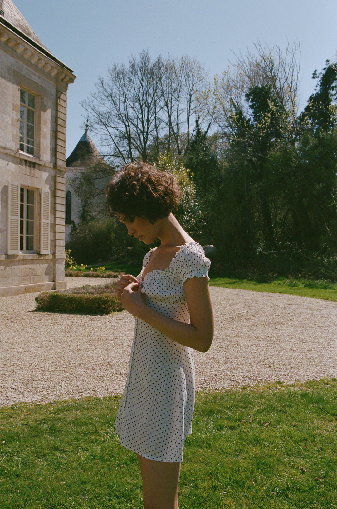 Isabelle Dress | White Polka Dot