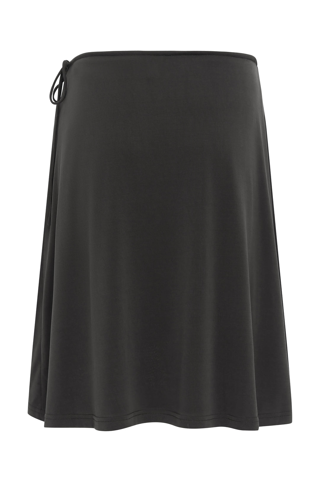 Jolene Skirt in charcoal, a low-rise midi with adjustable tie waistband and side slit.