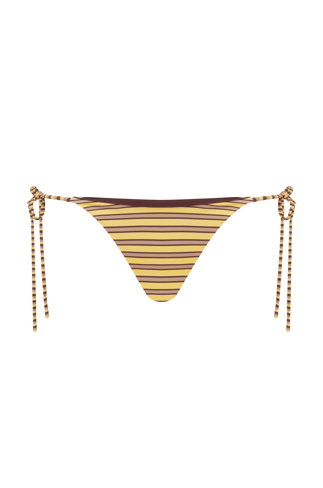 Striped bikini bottom with chain details on a white background