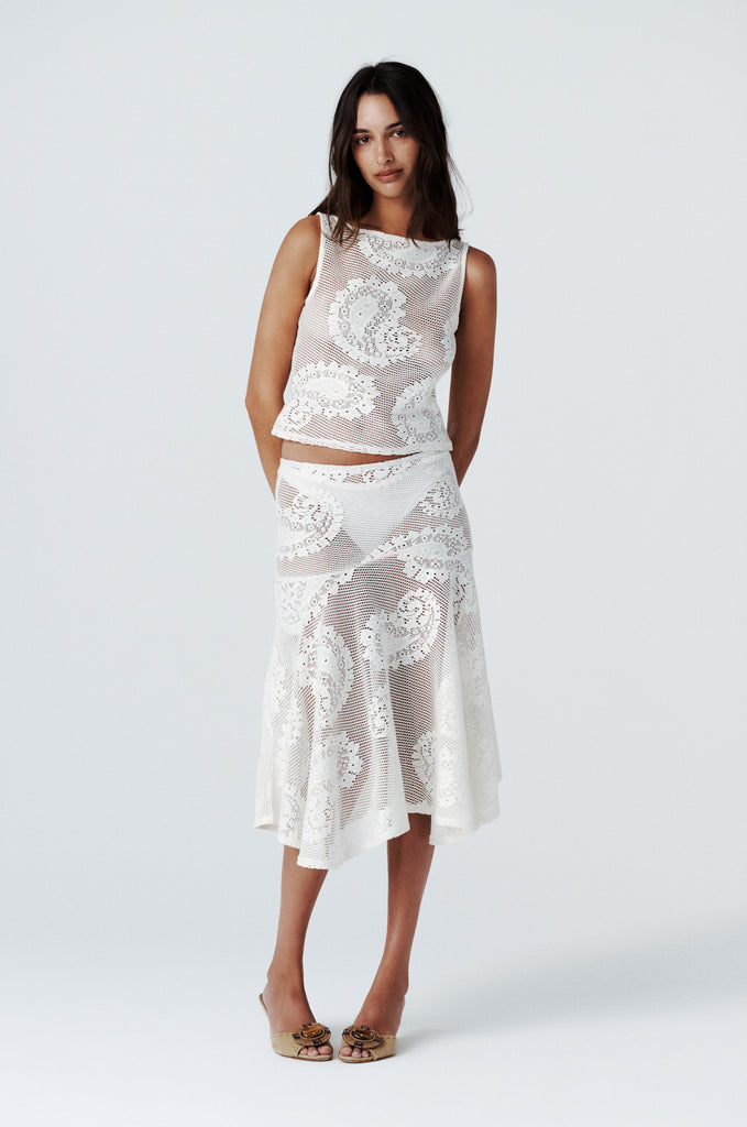 Maeve Midi Skirt | White Lace