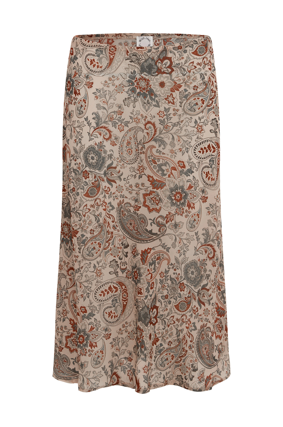 Olea midi skirt in stone paisley print with a sheer, lightweight fabric and low-rise fit.