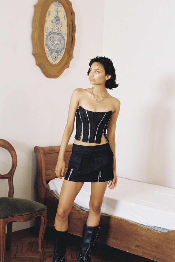 Mirabel Mini Skirt | Black Wash Denim